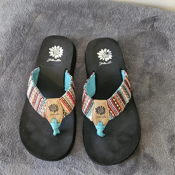 Yellow Box Multicolor Wedge Sandals with Teal Accents - Picture 6 of 6